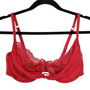 Vintage Victoria's Secret VERY SEXY Sheer Lace Twist Front Push Up Bra‎ RED 36D